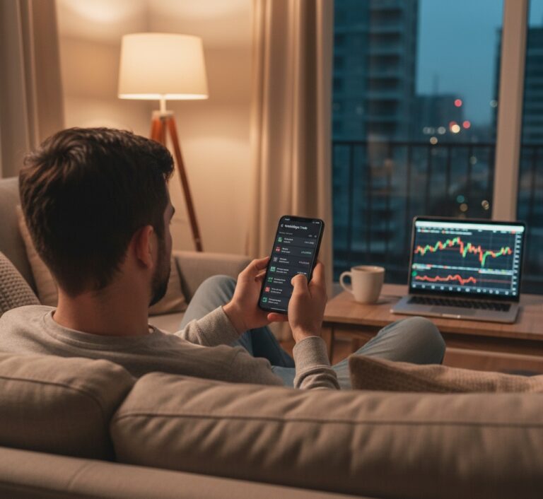 Людина інвестує в акції та ETF через Wealthsimple на смартфоні